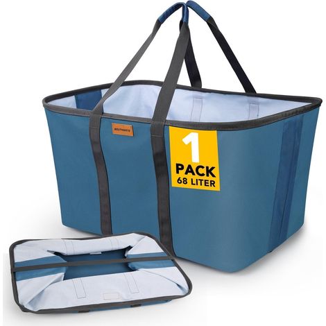 Faltbarer Wäschekorb 68L, extra flach, 2cm, blau, 600D Oxford Stoff (1/5)
