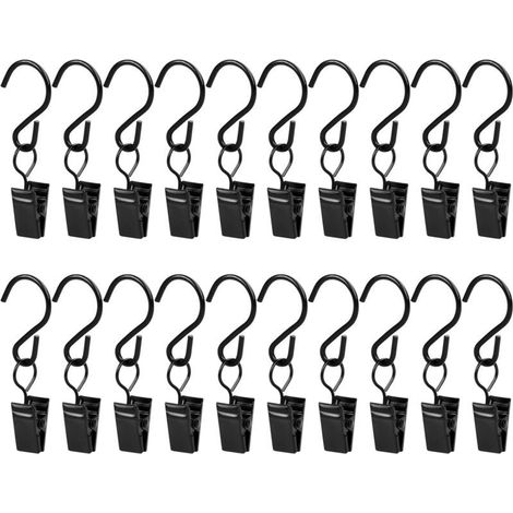 20 Pièces Pince Rideaux, Pinces Rideaux, Pinces Metal Rideau, Petits Rideaux Clips Crochets, Rideaux de Douche Clip Crochets, Clips de Rideau, Noir 0,7 x 0,35 Pouces (Noir) (1/5)