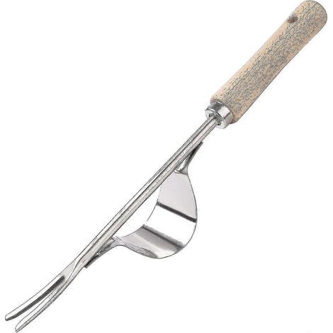 Désherbeur manuel de jardin en acier inoxydable avec manche en bois, outil de désherbage pour votre jardin, longueur 32 cm, 1 pièce (1/4)