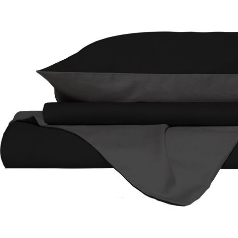 Copripiumino Piazza E Mezza con Sacco e Federe in Tinta Unita Double Face Linea Vera Nero e Fumo