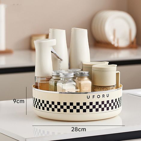 Multifunktionaler, drehbarer Küchenorganizer für Gewürze und Kosmetikartikel, drehbares Tablett aus PET (28 cm) – Modernes und praktisches Design für kleine Räume