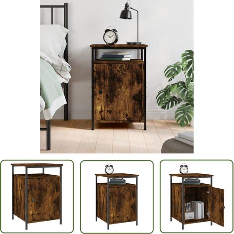 The Living Store Nachttisch Räuchereiche 40x42x60 cm Holzwerkstoff - Nachttisch - Holznachtt Tisch - Beistelltisch - Esszimmertisch - Sideboard (1/5)