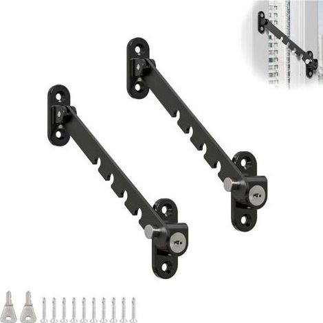 Limiteur de Fenêtre, 2 Pièces Verrouillable Entrebailleur Fenetre, Bloque Fenetre Ouverte en Acier Inoxydable, Réglable à Plusieurs Niveaux, pour la Plupart des Fenêtres (1/5)
