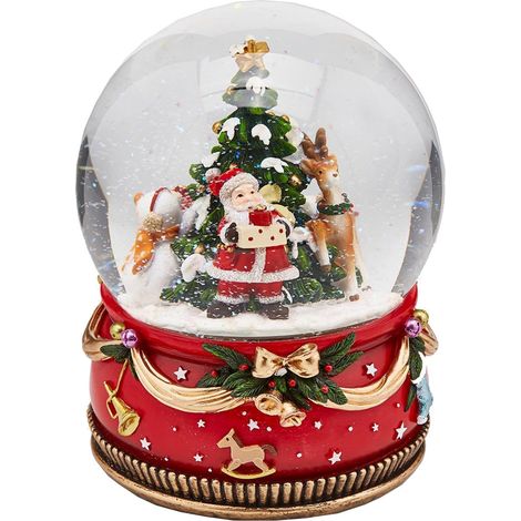 Sfera di cristallo natalizia con Babbo Natale con Pino e Dono, Carillon decorazione per interno h 21 cm (1/2)