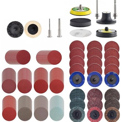 Lot de 234 disques abrasifs de 50 mm pour perceuse, tige à changement rapide de 1/4", grain 35-3000, avec tampon de polissage et adaptateur, compatible avec visseuse sans fil, pour (1/5)