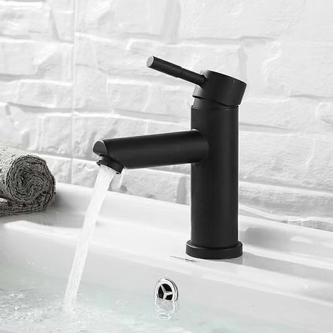 Export-grade 304 stainless steel brushed gold bathroom sink, single-hole washbasin, hot and cold water undermount basin with faucet - black straight spout, low-profile [hot and cold water]