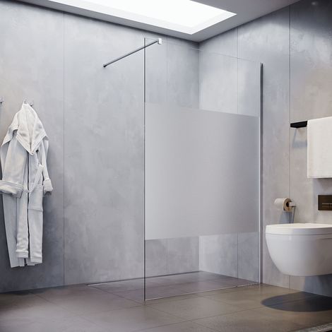 SONNI Duschwande Teilsatiniert walk in dusche Duschabtrennung eckeinstieg Duschkabine mit Stabilisator Nano ESG Glas 8mm 120x200cm