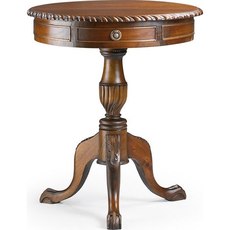 Guéridon en bois d'acajou marron 2 tiroirs Castle 60cm (1/5)