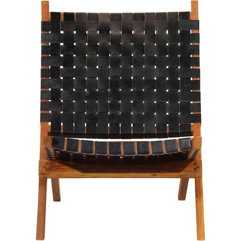 Chaise de relaxation pliable noir cuir véritable (1/5)