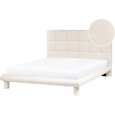 Bett mit Lattenrost Bouclé CRESSAT 140 x 200 cm Cremeweiß