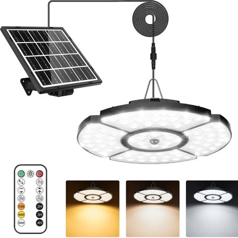 Lampes Solaires pour Intérieur - 4000mAh 1000LM Lampe Supendue avec Télécommande, 5 Modes, 2700K 4000K 6500K Réglable, Câble de 5M, pour Gazebo, Écurie, Grange, Jardin, Hangar, Maison (1/5)