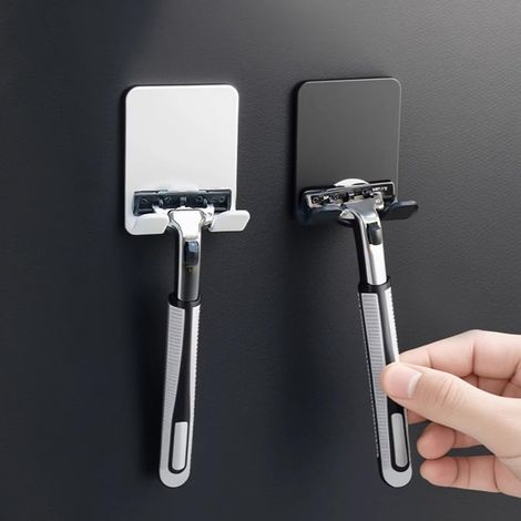 Support multifonctionnel pour rasoirs (10 pièces) - Installation sans perçage - Rangement pour rasoirs électriques - Étagère de salle de bain - Noir (1/5)