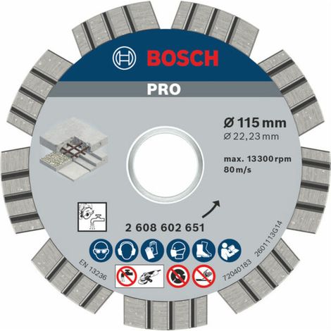 Disque à tronçonner diamanté PRO Concrete Bosch 115 x 22,23 mm - 2608602651