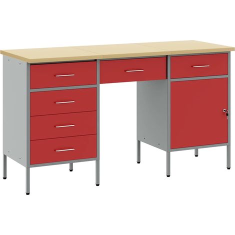 Placard de travail 3 pcs Rouge Bois d'ingénierie et acier (1/5)