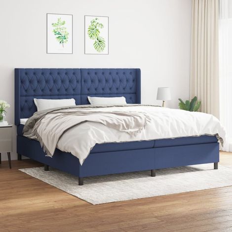 Boxspringbett mit Matratze Blau 200x200 cm Stoff (1/5)