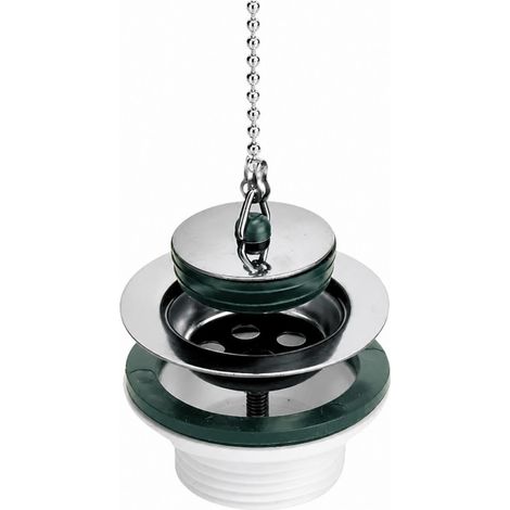 Desagüe de lavabo/bidet de PVC con rejilla de acero inoxidable, tapón y cadena (1/2)