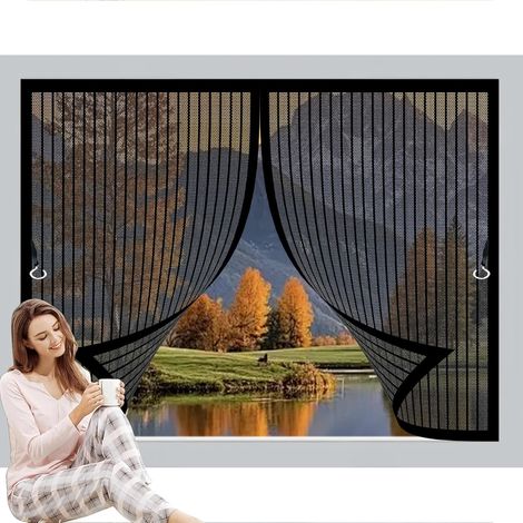 Moustiquaire Fenetre 89x114cm Anti-Moustiques, Anti-Insectes, Maille Ultra-Fine, Installation Facile, Moustiquaire Rideau pour Porte de Balcon, Porte Cave, Noir