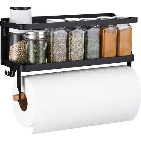 Magnetisches Küchen-Gewürzregal mit magnetischem Küchenpapierhalter, magnetisches Küchenregal, Gewürzregal mit Handtuchhalter, wandmontierter Gewürz-Organizer, mattschwarz (1/5)