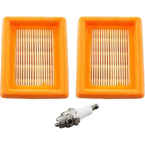 Lot de 2 filtres à air avec Bougie d'allumage pour Stihl FS120 FS200 FS250 FS300 FS350 FS400 FS450 FS480 BT120 BT121 BT130 débroussailleuse 4134 141 0300 (1/5)
