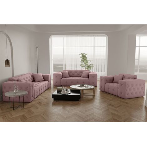 Sofaset Designersofa CHANTAL 3-2-1 in Stoff Opera Velvet Pink (1/5)