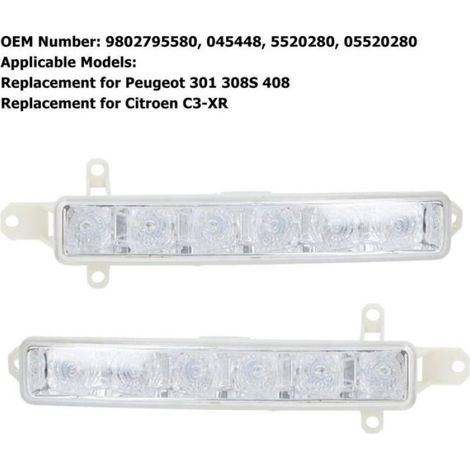 Feux Diurnes LED - ABS Transparent - Pour Peugeot 301 308S 408 Et Citroën C3-XR - 2 Pièces (1/4)