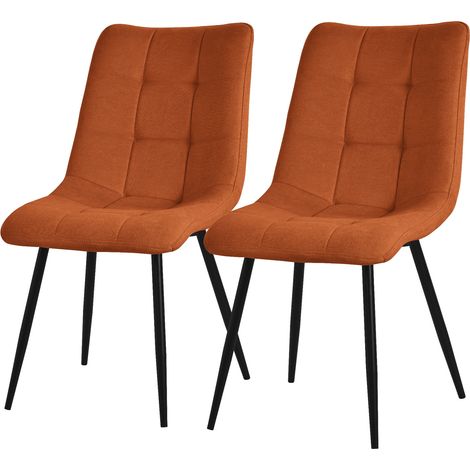ML-Design Juego de 2 Sillas de Comedor Naranja Asiento Acolchado para Cocina o Salón con Funda de Tela y Patas de Acero Negro Sillón Tapizado Suave con Respaldo para Oficina o Sala de Estar