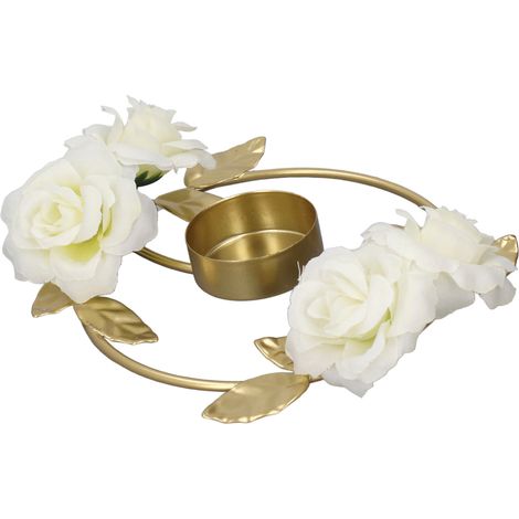Bougeoir Rose Fleur Déco Rond Pied Fer Doré Style Élégant Support Bougie Décoratif Attrayant (1/5)