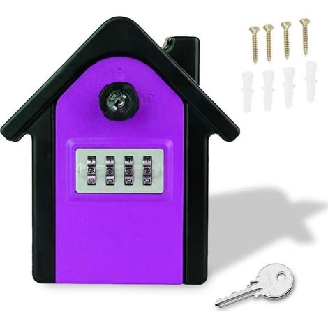 Boîte de verrouillage à clé murale, boîte de rangement pour clés extérieure, combinaison à 4 chiffres, violet (1/4)