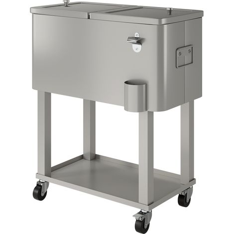 Carro nevera con ruedas 56L abrebotellas estante 67x35x80 cm gris claro (1/5)