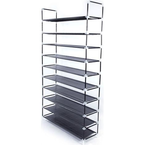Étagère À Chaussures En Tissu Non Tissé À Assemblage Simple 10 Niveaux Noir (1/5)
