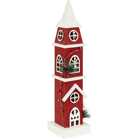 Campanario rojo H49cm 8 LEDs blanco cálido a pilas - Feeric lights & christmas
