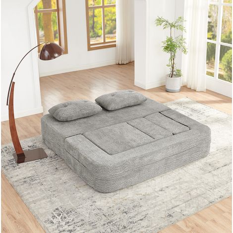 Canapé-lit modulaire convertible sans montage, tissu gris clair, avec poches latérales OKWISH (1/5)