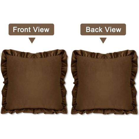 Juego de 2 fundas de cojín marrones con volantes de 45x45 cm, fundas de almohada decorativas de terciopelo para sofá, dormitorio, coche. (1/3)