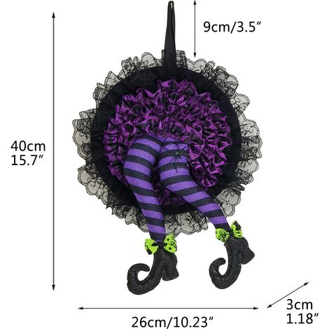 Couronne d'Halloween, couronne de jambes de sorcière, décorations pour porte d'entrée, décorations de fête (1/5)