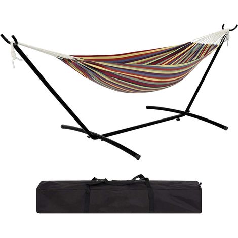 avec Un Hamac en Tissu Polyester-Coton sur Cadre en Fer - Hamac avec Support pour l'Extérieur, Hamac Portable pour 2 Personnes, Capacité De 500 LB, Sac De Transport étanche
