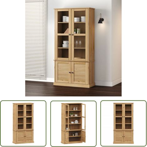 The Living Store Vitrine en verre VIGO 85x35x170 cm bois massif de pin - Vitrine En Bois - Meuble Rangement - Display Case - Armoire Vitrée - Décoration Intérieure (1/5)