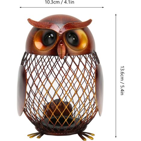 Tirelire en forme de hibou, boîte à monnaie en métal en forme de hibou, objet décoratif fait main, idéal pour les pièces de monnaie et la monnaie courante dans le salon ou le bureau.