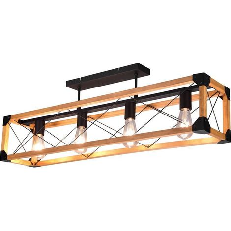 Plafonnier moderne TENALI noir/bois 4xE27 100cm Trio