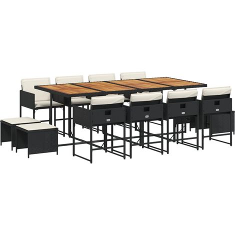 vidaXL Set da Pranzo da Giardino 13pz con Cuscini Nero in Polyrattan (1/5)