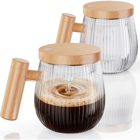 Tasse À Café À Agitation Automatique 2 pièces Set, tasse de mélange de 400 ml, haute vitesse adaptée au café/lait/poudre de protéines, mélangeur de protection thermique avec couve (transparent K) (1/5)