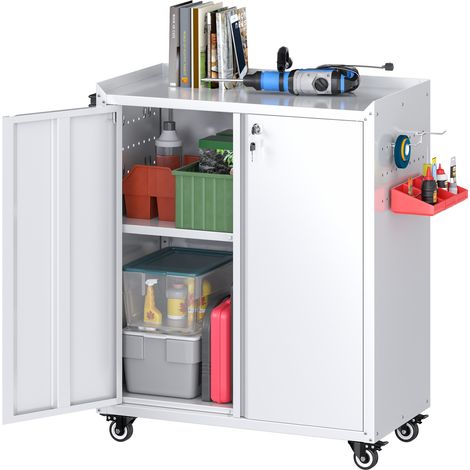 AOBABO Werkzeugschrank mit Rollen, Mobiler Werkzeugschrank, 80x66x35 cm, Weiß (1/5)