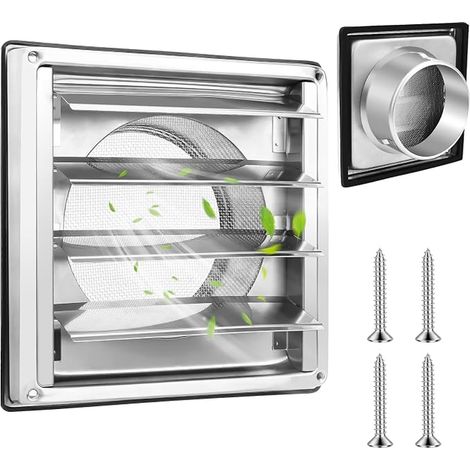 Ventilation Grille 125 mm, 304 Stainless Steel Non-Return Valve, Weather Protection Grille, Air Vent Rubber Ring Screws (1/5)
