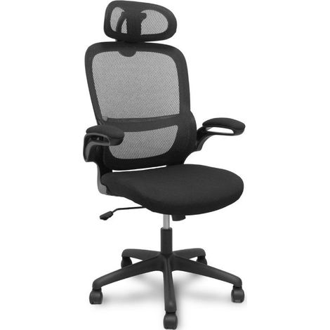 Piqueras y Crespo Silla Pro525 ergonómica con reposabrazos abatibles, Respaldo Fijo y Mecanismo basculante, Color Negro, cabecero 2D y Apoyo Lumbar Fijo - FORÖL