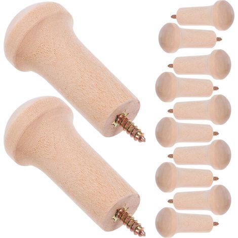 12 crochets muraux bois, pour vêtements, à visser, rangement (1/5)