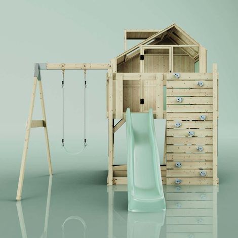 PolarPlay Spielturm Madita aus Holz in GrünKinderschaukel