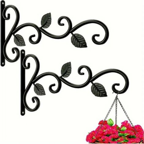 Beyamis Crochet mural en fer forgé pour plantes : support de suspension antirouille pour pots de fleurs, paniers, décoration de jardin vertical extérieur, lot de 2