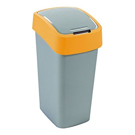 CURVER Papelera con tapa basculante (50 L), color plateado y naranja