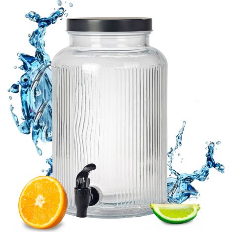Getränke Spender mit Zapfhahn - 5 Liter - Glas Wasserspender mit Schraubverschluss - Wasser Saft Limonade Getränke Spender Dispenser