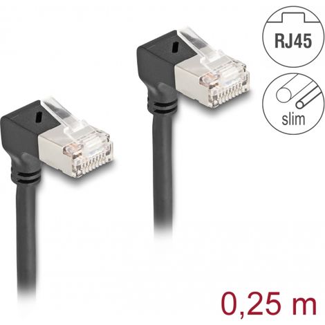Delock Cable de red RJ45 Cat.6A S/FTP Slim 90Â° hacia abajo / acodado hacia abajo 0,25 m negro