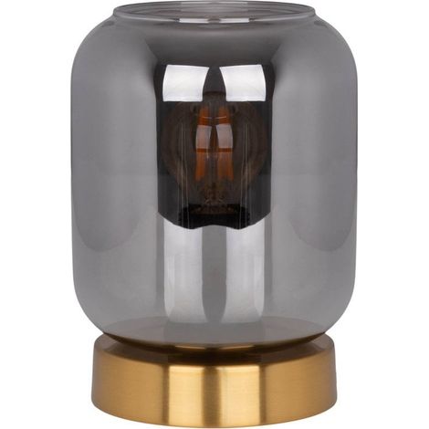Lampe à poser en verre fumé et métal doré, luminaire de table H17 cm Ø 12 cm E14 - PANGIVO (1/5)